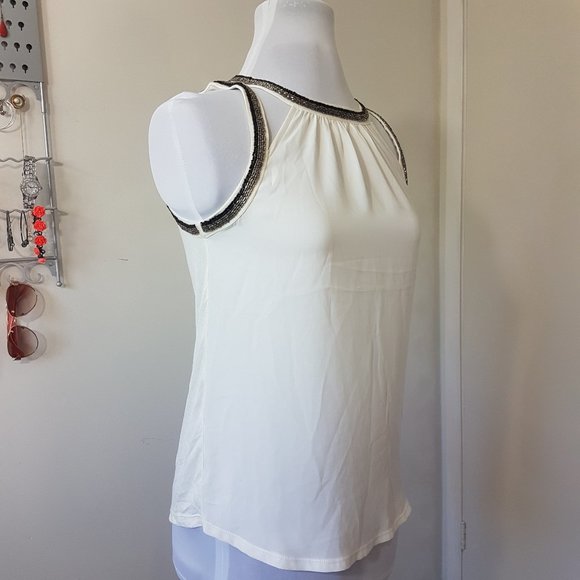 NEW Express White Dressy Beaded Tank Top Shirt S - Picture 2 of 6